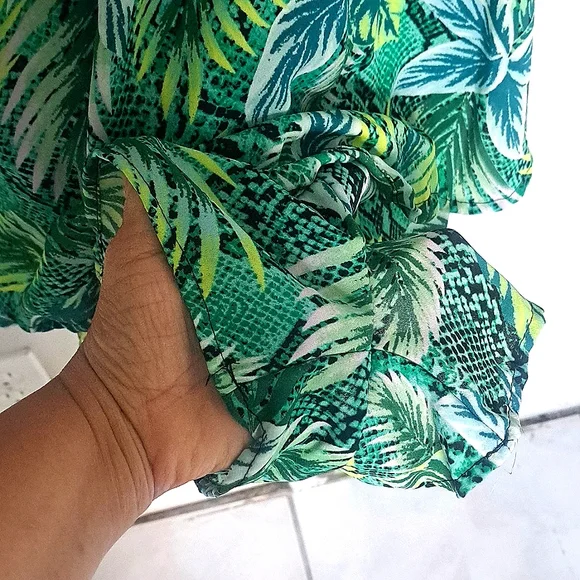 Toxik3 Women Romper Plus Green Tropical Leaf Pattern 1 Piece Adjustable Strap L - Picture 7 of 7